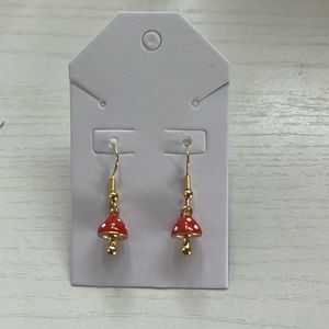 Handmade red and gold mushroom earrings 🍄